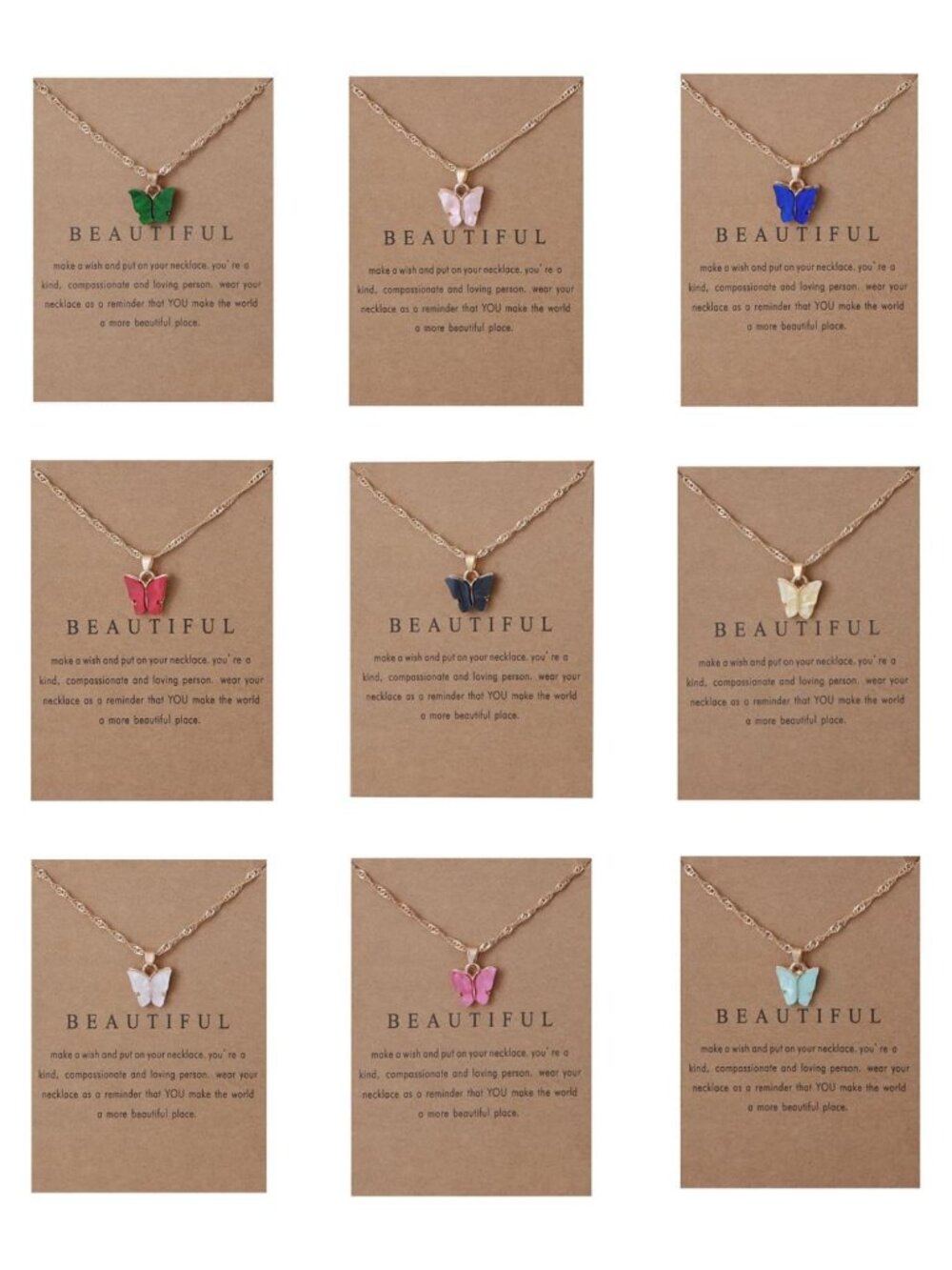 Bohemian Acrylic Butterfly Pendant Necklace Set for Women Cute Jewelry Gift